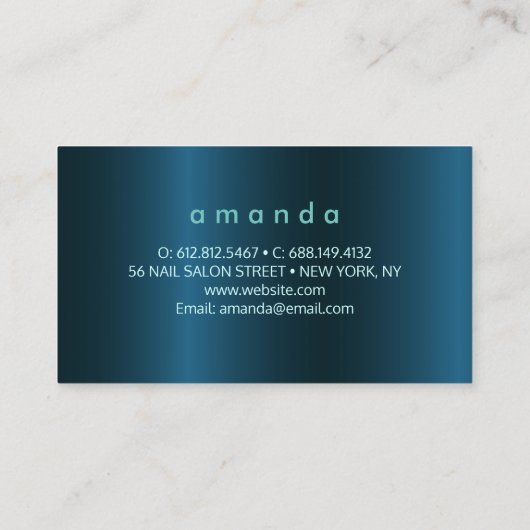 Meisjes blauwgroen groen zilverglitter blad monogr visitekaartje (Achterkant)