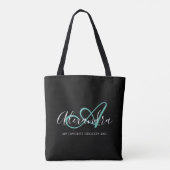 Meisjes Blauwgroen Groene Chic Black Script Name M Tote Bag (Achterkant)