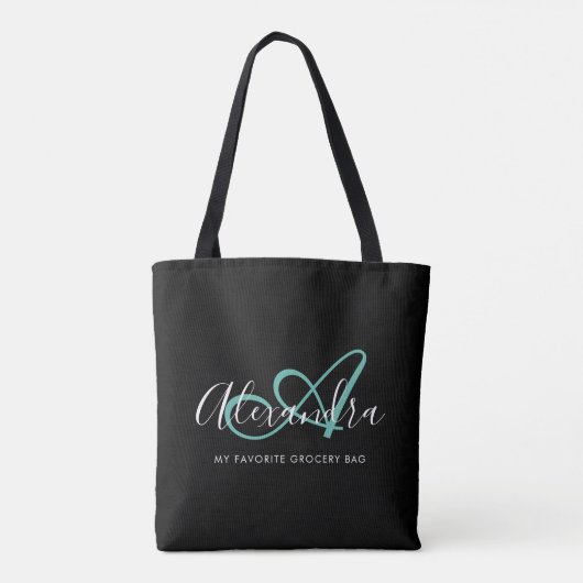 Meisjes Blauwgroen Groene Chic Black Script Name M Tote Bag (Achterkant)
