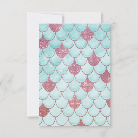 Meisjes Blauwgroen Roze Waterverf Zeemeerminescale Bedankkaart (Achterkant)