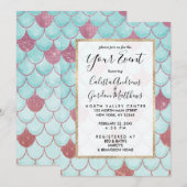 Meisjes Blauwgroen Roze Waterverf Zeemeerminescale Kaart (Voorkant / Achterkant)