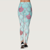 Meisjes Blauwgroen Roze Waterverf Zeemeerminescale Leggings (Achterkant)