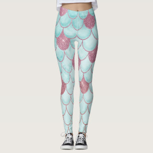 Meisjes Blauwgroen Roze Waterverf Zeemeerminescale Leggings