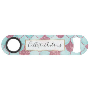 Meisjes Blauwgroen Roze Waterverf Zeemeerminescale Speed Flessenopener