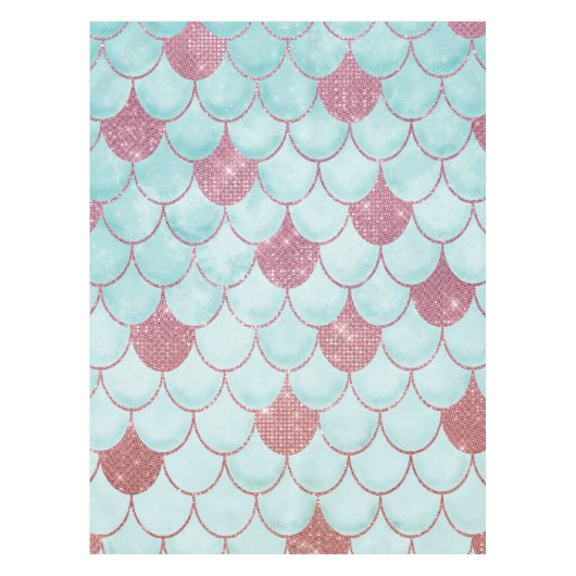 Meisjes Blauwgroen Roze Waterverf Zeemeerminescale Tafelkleed (Voorkant)