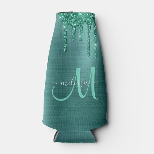 Meisjes Blauwgroen uitstrijken Glitter geborsteld  Flesjeskoeler (Voorkant)