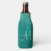 Meisjes Blauwgroen uitstrijken Glitter geborsteld  Flesjeskoeler (Fles Voorkant)