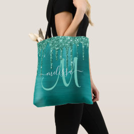 Meisjes Blauwgroen uitstrijken Glitter geborsteld  Tote Bag