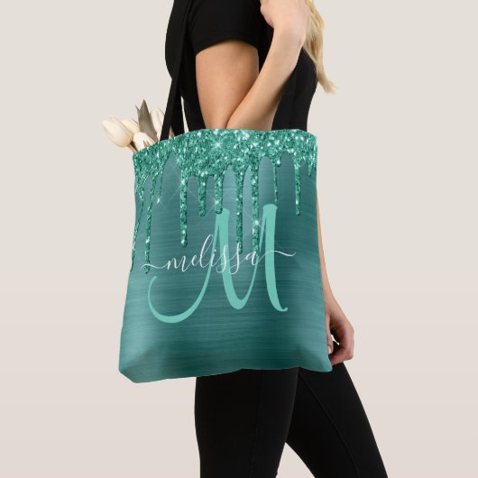 Meisjes Blauwgroen uitstrijken Glitter geborsteld  Tote Bag (Dichtbij)