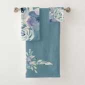 Meisjes Blauwgroen Waterverf Floral Bath Towel Set Bad Handdoek (Insitu)