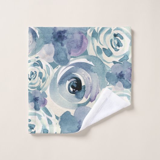 Meisjes Blauwgroen Waterverf Floral Bath Towel Set Bad Handdoek (Wasdoekje)