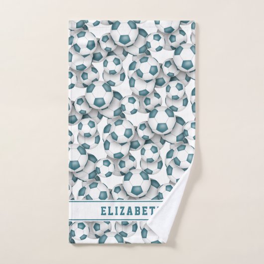 Meisjes blauwgroen wit voetballen patroon geperson bad handdoek (Handdoek)