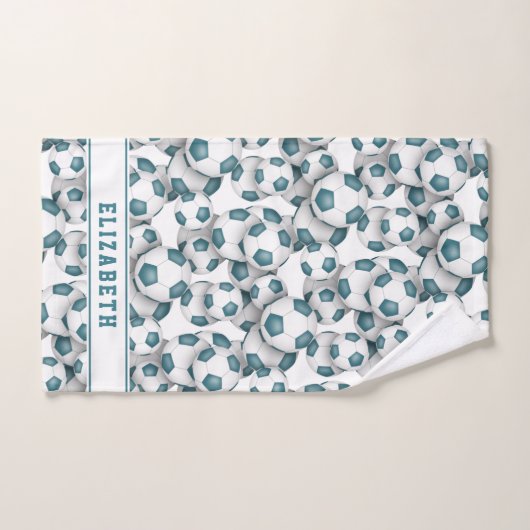 Meisjes blauwgroen wit voetballen patroon geperson bad handdoek (Handdoek)