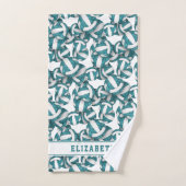 Meisjes blauwgroen wit volleyballen patroon gepers bad handdoek (Handdoek)