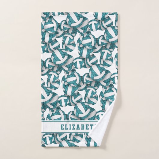 Meisjes blauwgroen wit volleyballen patroon gepers bad handdoek (Handdoek)