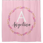 Meisjes Bleek Blush Roze Floral Wreatmonogram Naam Douchegordijn (Voorkant)