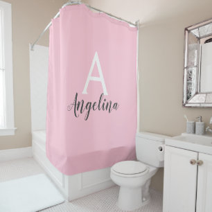 Meisjes Bleek Blush Roze Witte en grijze monogram  Douchegordijn
