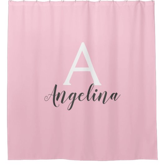 Meisjes Bleek Blush Roze Witte en grijze monogram Douchegordijn (Voorkant)