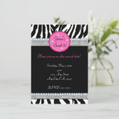 Meisjes Bling Glitter Zebrastreep Feest Uitnodigin Kaart (Staand voorkant)