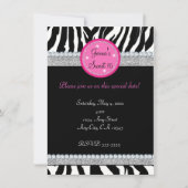 Meisjes Bling Sparkle Zebra Print Party Uitnodigin Kaart (Voorkant)