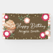 Meisjes Bloem Cupcake Welkom Verjaardag Kraft Papi Spandoek (Horizontaal)