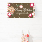 Meisjes Bloem Cupcake Welkom Verjaardag Kraft Papi Spandoek (Insitu)