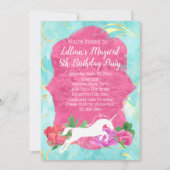 Meisjes Bloem Eenhoorn Verjaardagsfeestuitnodiging Kaart (Voorkant)