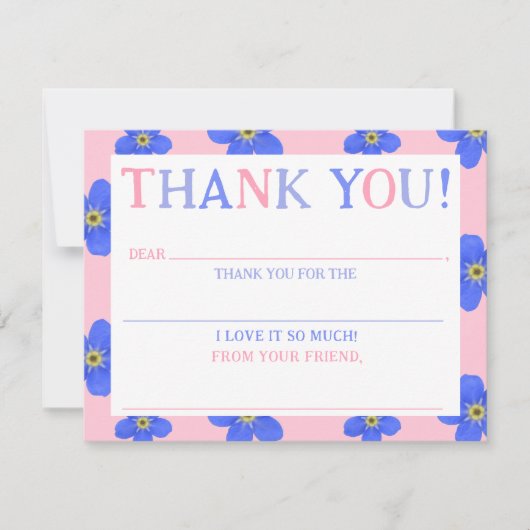 Meisjes Bloem Roze Invul Dankkaart Bedankkaart (Voorkant)