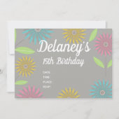 Meisjes Bloem Verjaardag Uitnodiging (Voorkant)