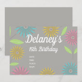 Meisjes Bloem Verjaardag Uitnodiging (Voorkant / Achterkant)