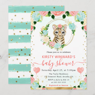 Meisjes Bloemen Baby Tijger Baby Shower Kaart