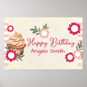 Meisjes Bloemen Cupcake Welkom Verjaardag Kraft Pa Poster