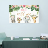 Meisjes Bloemen Foliage Safari Wild Een Verjaardag Spandoek (Beurs)