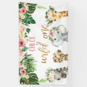 Meisjes Bloemen Foliage Safari Wild Een Verjaardag Spandoek (Verticaal)