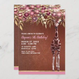 Meisjes Bloemen Giraffe Roze & Goud Verjaardagsfee Kaart