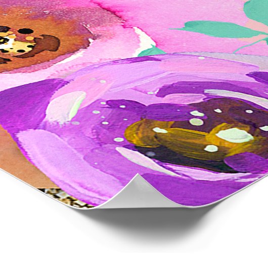 Meisjes Bloemen Goud Glitters Eenhoorn FOTO Banner Poster (Hoek)