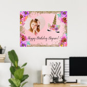 Meisjes Bloemen Goud Glitters Eenhoorn FOTO Banner Poster (Thuiskantoor)