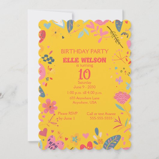 Meisjes Bloemen Lijst 10e verjaardag Uitnodiging (Voorkant)