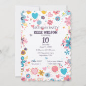 Meisjes Bloemen Lijst 10e verjaardag Uitnodiging (Voorkant)