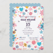 Meisjes Bloemen Lijst 10e verjaardag Uitnodiging (Voorkant / Achterkant)