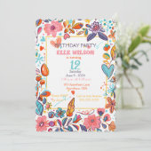 Meisjes Bloemen Lijst 12e verjaardag Uitnodiging (Staand voorkant)