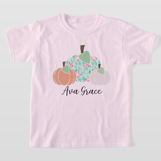 Meisjes Bloemen Pompoen Trio gepersonaliseerd T-shirt (Laagn)
