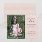 Meisjes Bloemen Roze Doop Uitnodiging (Voorkant / Achterkant)