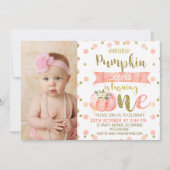 Meisjes Bloemen Roze Pompoen 1e verjaardag Uitnodi Kaart (Voorkant)
