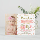 Meisjes Bloemen Roze Pompoen 1e verjaardag Uitnodi Kaart (Staand voorkant)
