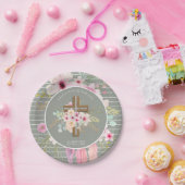 Meisjes bloemenkruis Bautizo Doop roze bloemen Papieren Bordje (Feest)