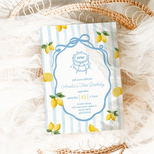 Meisjes Blue Lemon Amalfi Waterverf 1e Verjaardag Kaart