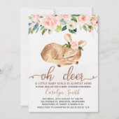 Meisjes Blush Bloemen Oh Herten Baby shower Uitnod Kaart (Voorkant)