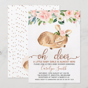 Meisjes Blush Bloemen Oh Herten Baby shower Uitnod Kaart