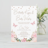 Meisjes Blush Bloemen Vlinder Baby shower Kaart (Staand voorkant)